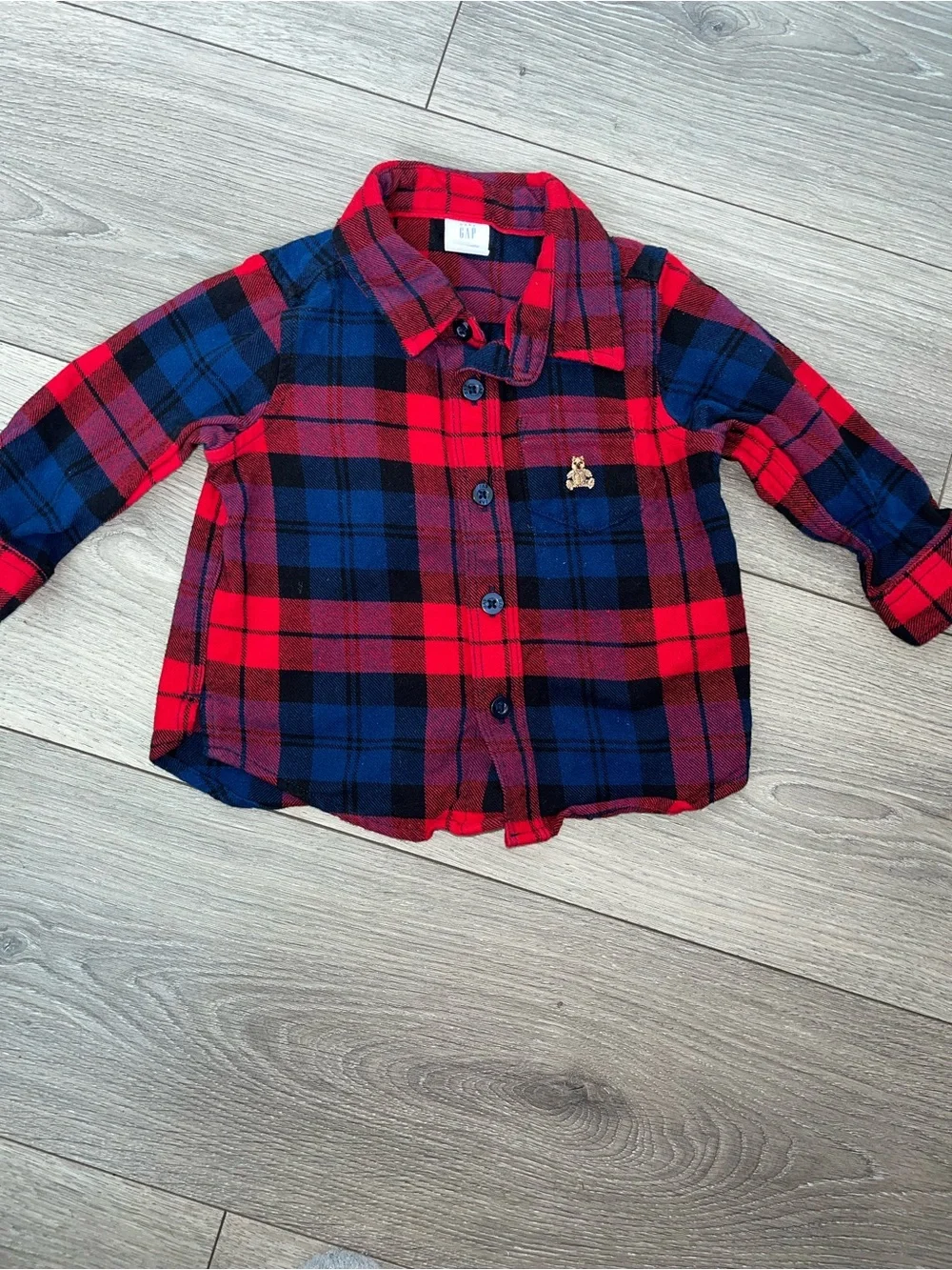 GAP Red and Navy Plaid Button-Down Shirt - Kids